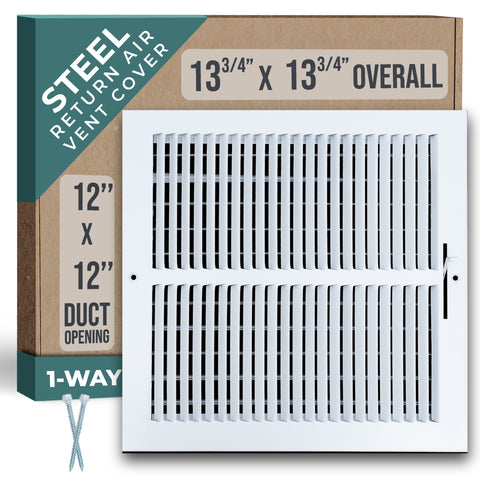 12"x12" 1-Way White Steel Air Supply Diffuser, Directional Register Vent Cover for Sidewall Or Ceiling