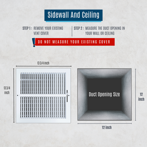 12"x12" 1-Way White Steel Air Supply Diffuser, Directional Register Vent Cover for Sidewall Or Ceiling