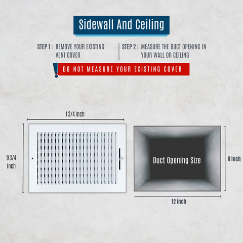12"x8" 1-Way White Steel Air Supply Diffuser, Directional Register Vent Cover for Sidewall Or Ceiling