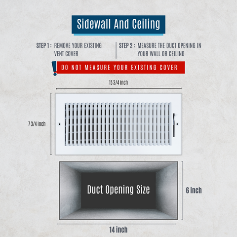 14"x6" 1-Way White Steel Air Supply Diffuser, Directional Register Vent Cover for Sidewall Or Ceiling