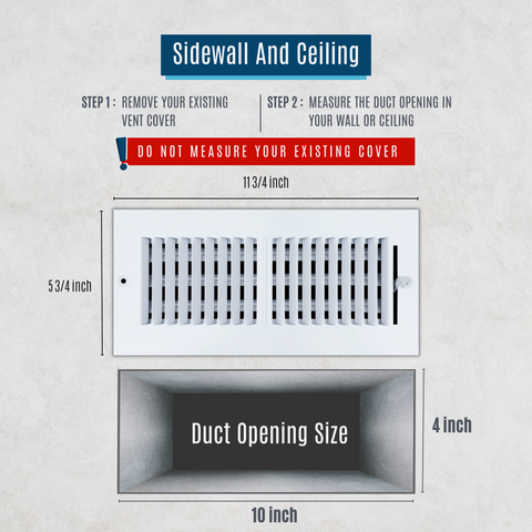 10"x4" 2-Way White Steel Air Supply Diffuser, Directional Register Vent Cover for Sidewall Or Ceiling