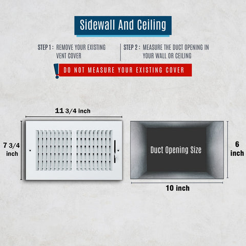 10"x6" 2-Way White Steel Air Supply Diffuser, Directional Register Vent Cover for Sidewall Or Ceiling