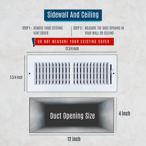 12"x4" 2-Way White Steel Air Supply Diffuser, Directional Register Vent Cover for Sidewall Or Ceiling