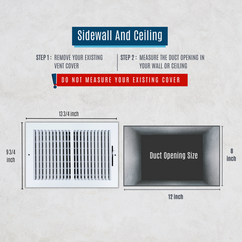 12"x8" 2-Way White Steel Air Supply Diffuser, Directional Register Vent Cover for Sidewall Or Ceiling