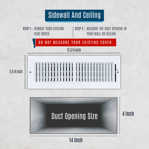 14"x4" 2-Way White Steel Air Supply Diffuser, Directional Register Vent Cover for Sidewall Or Ceiling