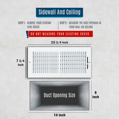 14"x6" 2-Way White Steel Air Supply Diffuser, Directional Register Vent Cover for Sidewall Or Ceiling