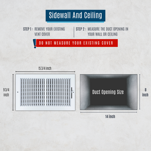 14"x8" 2-Way White Steel Air Supply Diffuser, Directional Register Vent Cover for Sidewall Or Ceiling
