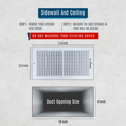 16"x8" 2-Way White Steel Air Supply Diffuser, Directional Register Vent Cover for Sidewall Or Ceiling