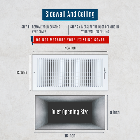 18"x8" 2-Way White Steel Air Supply Diffuser, Directional Register Vent Cover for Sidewall Or Ceiling