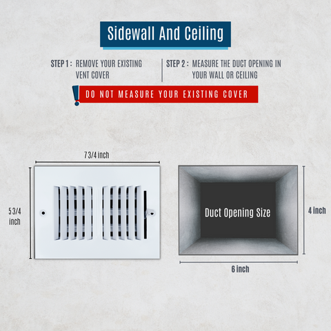 6"x4" 2-Way White Steel Air Supply Diffuser, Directional Register Vent Cover for Sidewall Or Ceiling