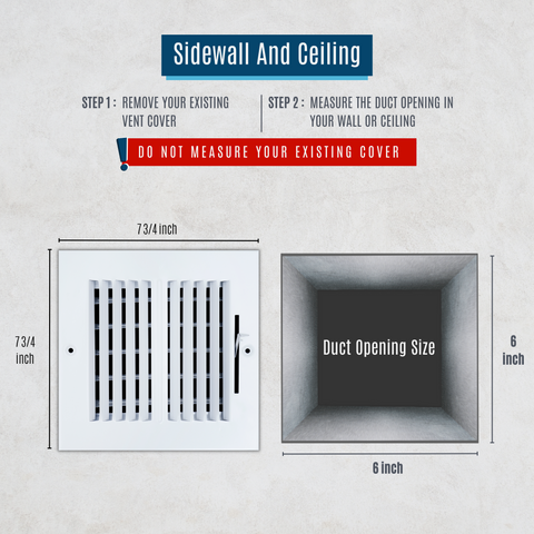 6"x6" 2-Way White Steel Air Supply Diffuser, Directional Register Vent Cover for Sidewall Or Ceiling