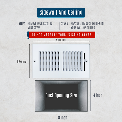 8"x4" 2-Way White Steel Air Supply Diffuser, Directional Register Vent Cover for Sidewall Or Ceiling