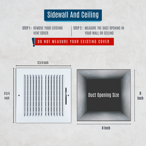 8"x8" 2-Way White Steel Air Supply Diffuser, Directional Register Vent Cover for Sidewall Or Ceiling