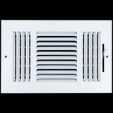 10"x6" 3-Way White Steel Air Supply Diffuser, Directional Register Vent Cover for Sidewall Or Ceiling