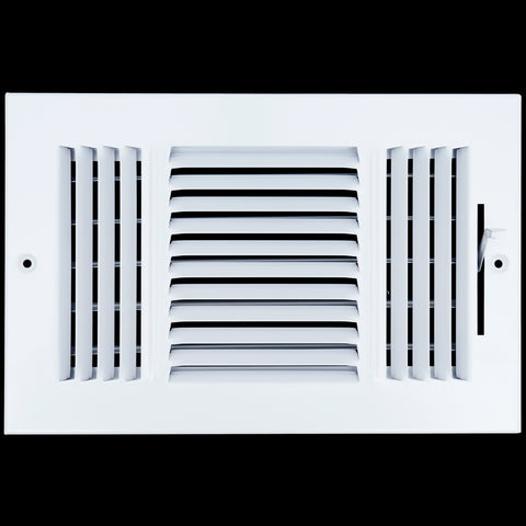 10"x6" 3-Way White Steel Air Supply Diffuser, Directional Register Vent Cover for Sidewall Or Ceiling