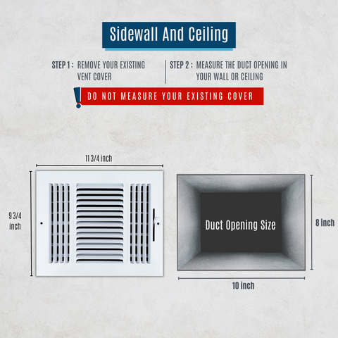 10"x8" 3-Way White Steel Air Supply Diffuser, Directional Register Vent Cover for Sidewall Or Ceiling