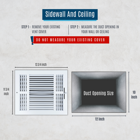12"x10" 3-Way White Steel Air Supply Diffuser, Directional Register Vent Cover for Sidewall Or Ceiling