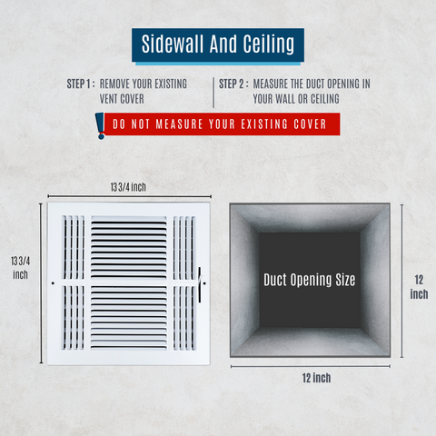12"x12" 3-Way White Steel Air Supply Diffuser, Directional Register Vent Cover for Sidewall Or Ceiling