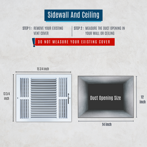 14"x12" 3-Way White Steel Air Supply Diffuser, Directional Register Vent Cover for Sidewall Or Ceiling