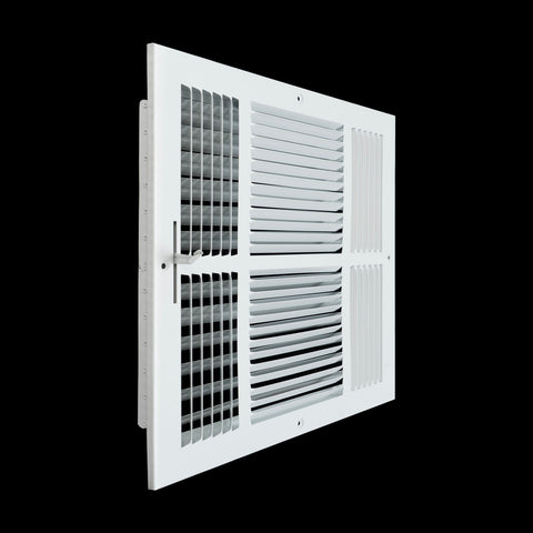 14"x14" 3-Way White Steel Air Supply Diffuser, Directional Register Vent Cover for Sidewall Or Ceiling