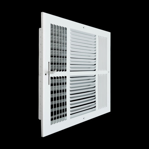 14"x14" 3-Way White Steel Air Supply Diffuser, Directional Register Vent Cover for Sidewall Or Ceiling