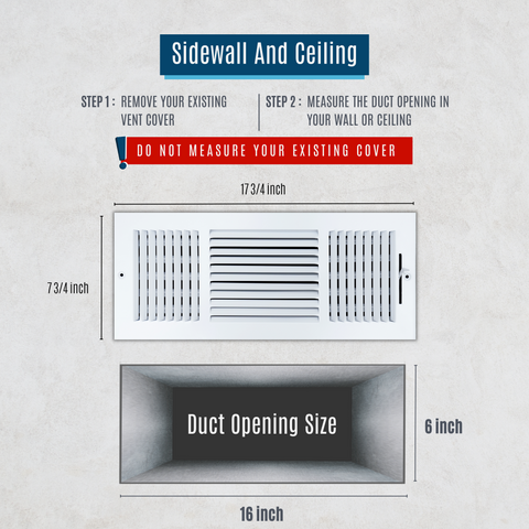 16"x6" 3-Way White Steel Air Supply Diffuser, Directional Register Vent Cover for Sidewall Or Ceiling