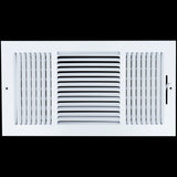 16"x8" 3-Way White Steel Air Supply Diffuser, Directional Register Vent Cover for Sidewall Or Ceiling