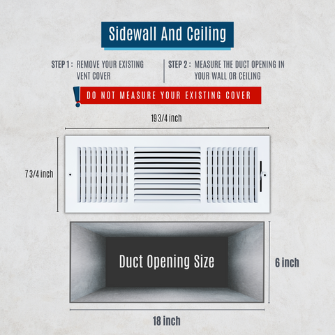 18"x6" 3-Way White Steel Air Supply Diffuser, Directional Register Vent Cover for Sidewall Or Ceiling