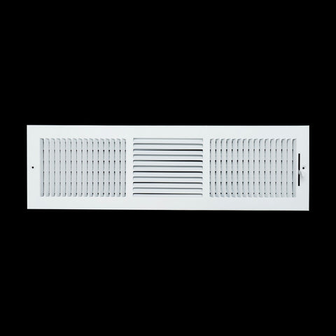 24"x6" 3-Way White Steel Air Supply Diffuser, Directional Register Vent Cover for Sidewall Or Ceiling