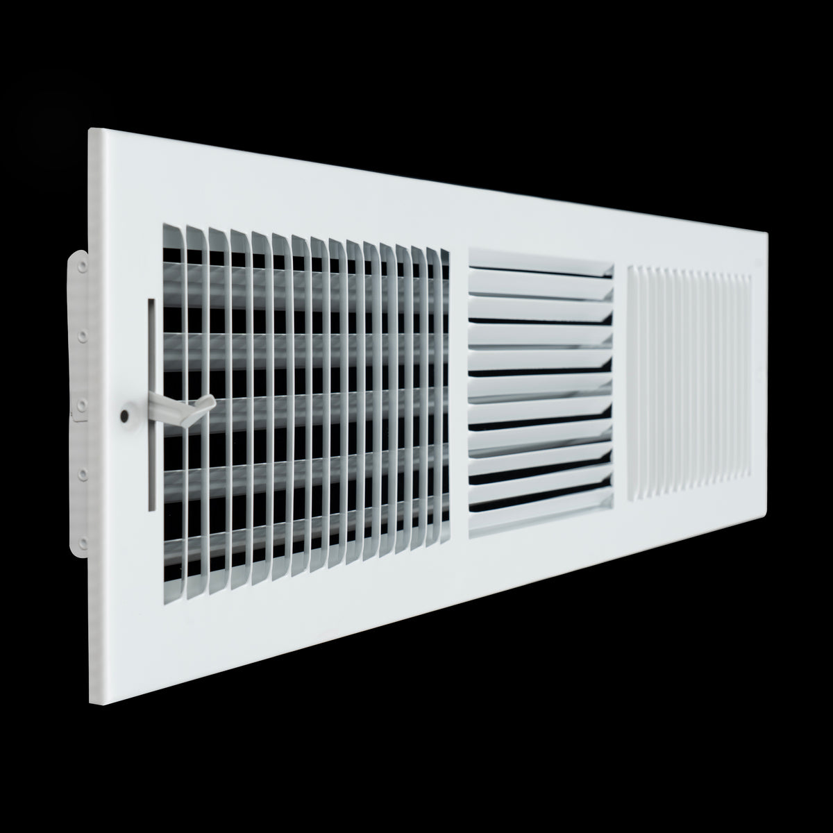 24"x6" 3-Way White Steel Air Supply Diffuser, Directional Register Vent Cover for Sidewall Or Ceiling