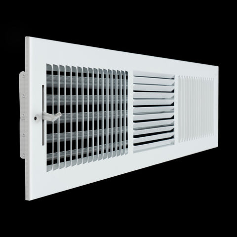 24"x6" 3-Way White Steel Air Supply Diffuser, Directional Register Vent Cover for Sidewall Or Ceiling