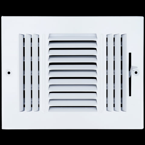 8"x6" 3-Way White Steel Air Supply Diffuser, Directional Register Vent Cover for Sidewall Or Ceiling