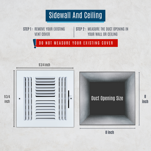8"x8" 4-Way White Steel Air Supply Diffuser, Directional Register Vent Cover for Sidewall Or Ceiling