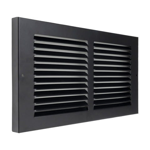 12"x6" Black Steel Baseboard Return Air Grille, 7/8" Turnback Depth