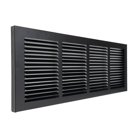 24"x8" Black Steel Baseboard Return Air Grille, 7/8" Turnback Depth