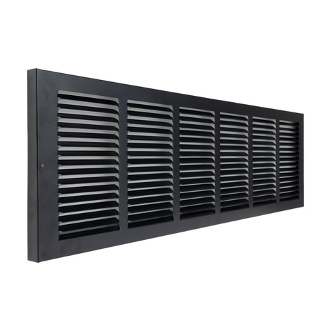 30"x8" Black Steel Baseboard Return Air Grille, 7/8" Turnback Depth