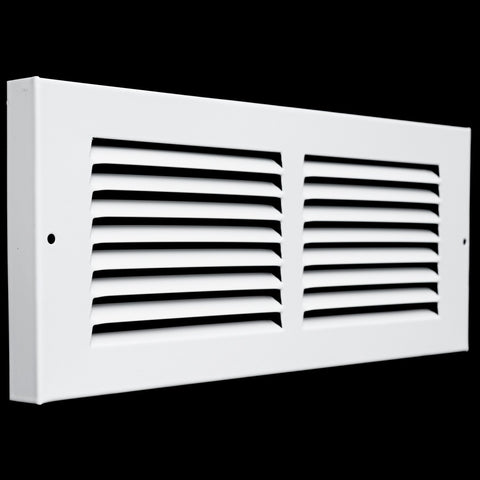 12"x4" White Steel Baseboard Return Air Grille, 7/8" Turnback Depth