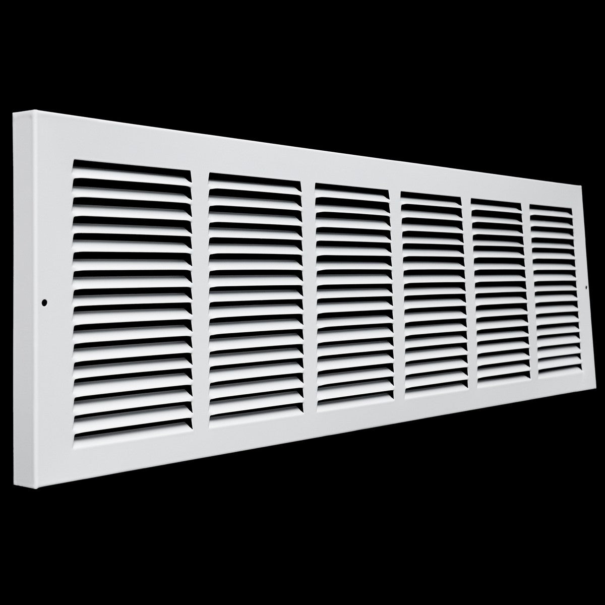 30"x8" White Steel Baseboard Return Air Grille, 7/8" Turnback Depth