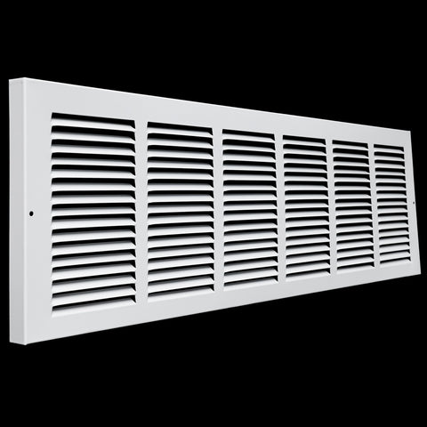 30"x8" White Steel Baseboard Return Air Grille, 7/8" Turnback Depth