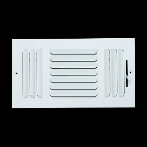 12"x6" 3-Way White Steel Fixed Curved Blade Air Supply Diffuser, Directional Register Vent Cover for Sidewall Or Ceiling