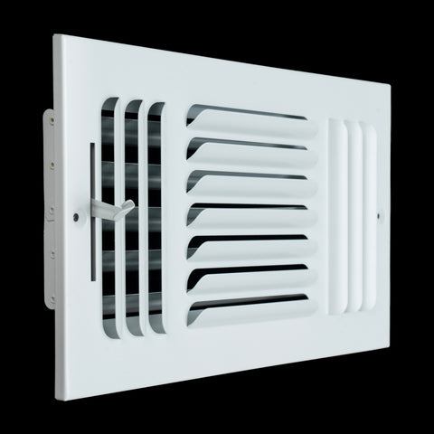12"x6" 3-Way White Steel Fixed Curved Blade Air Supply Diffuser, Directional Register Vent Cover for Sidewall Or Ceiling