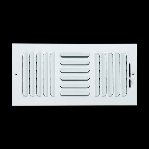 14"x6" 3-Way White Steel Fixed Curved Blade Air Supply Diffuser, Directional Register Vent Cover for Sidewall Or Ceiling