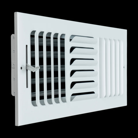 14"x6" 3-Way White Steel Fixed Curved Blade Air Supply Diffuser, Directional Register Vent Cover for Sidewall Or Ceiling