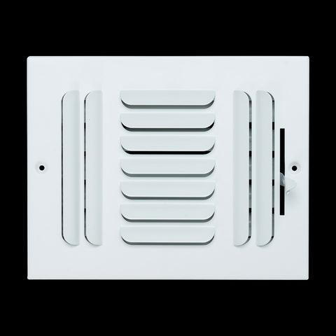 8"x6" 3-Way White Steel Fixed Curved Blade Air Supply Diffuser, Directional Register Vent Cover for Sidewall Or Ceiling