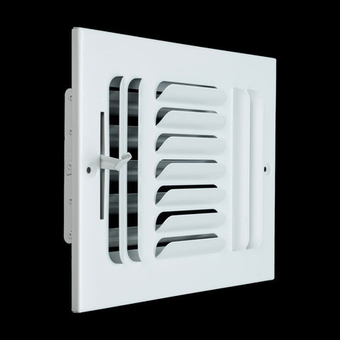 8"x6" 3-Way White Steel Fixed Curved Blade Air Supply Diffuser, Directional Register Vent Cover for Sidewall Or Ceiling