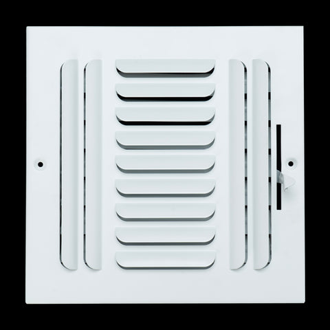 8"x8" 3-Way White Steel Fixed Curved Blade Air Supply Diffuser, Directional Register Vent Cover for Sidewall Or Ceiling