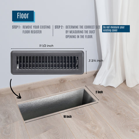 10"x2" Black Steel Floor Register, Walkable Heavy-Duty Louvered Vent Cover with Damper