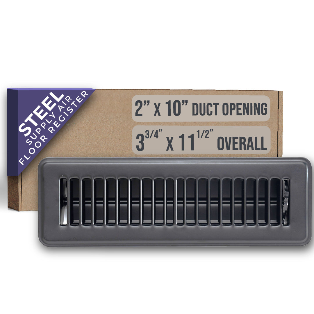 airgrilles 2" x 10" floor register with louvered design   heavy duty walkable design with damper   floor vent grille   easy to adjust air supply lever   black hnd-flg-bl-2x10  - 1