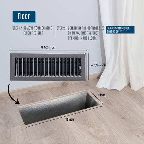 3"x10" Black Steel Floor Register, Walkable Heavy-Duty Louvered Vent Cover with Damper