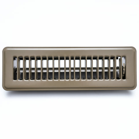 10"x2" Brown Steel Floor Register, Walkable Heavy-Duty Louvered Vent Cover with Damper